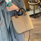 CUCUBIRD Top Grain Leather Top Handle Bucket Bag  