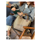 CUCUBIRD Top Grain Leather Top Handle Bucket Bag  