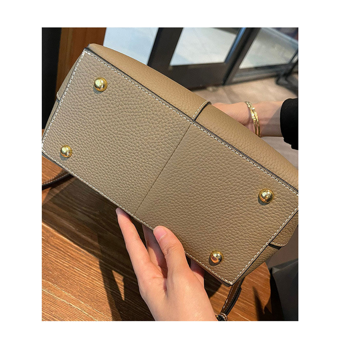 CUCUBIRD Top Grain Leather Top Handle Bucket Bag  