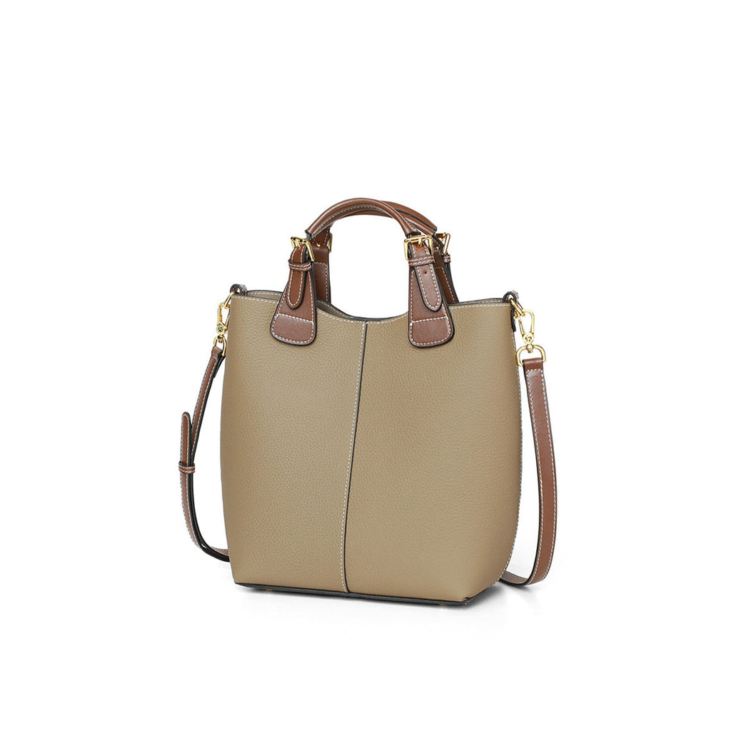 CUCUBIRD Top Grain Leather Top Handle Bucket Bag  