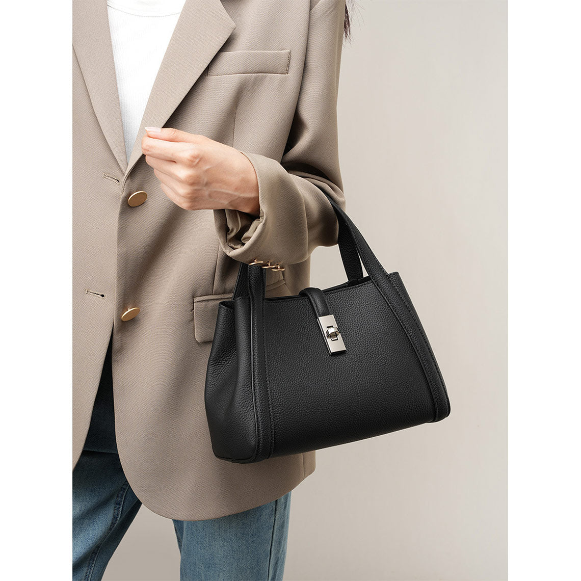 CUCUBIRD Top Grain Leather Small Bucket Handbag  