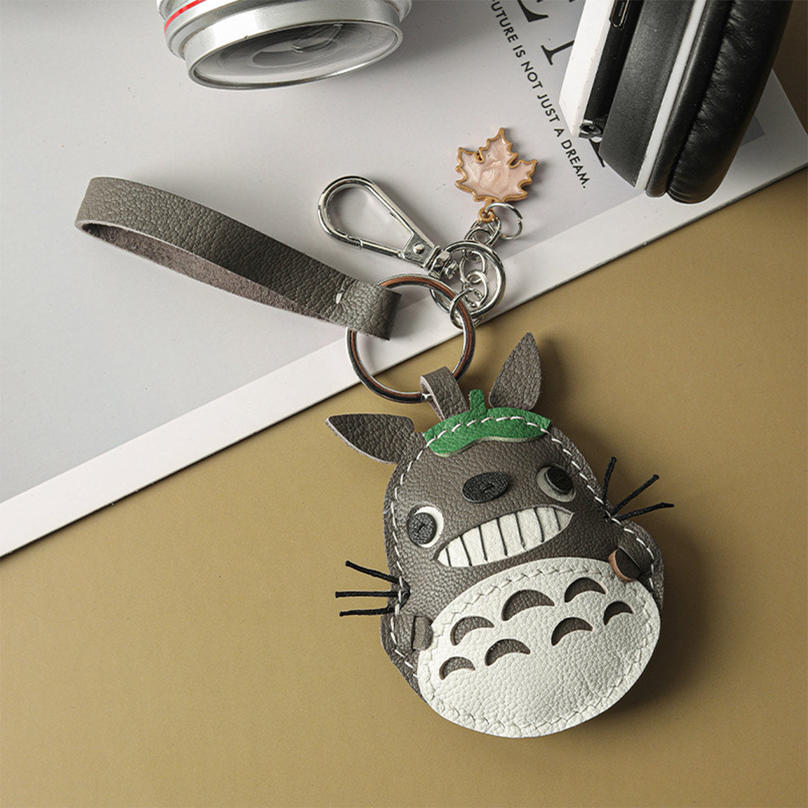 CUCUBIRD POPSEWING® Sheep Leather Totoro Cat Keychain DIY Kit Grey 