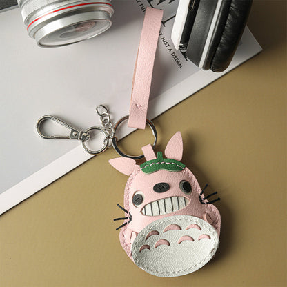 CUCUBIRD POPSEWING® Sheep Leather Totoro Cat Keychain DIY Kit Pink 