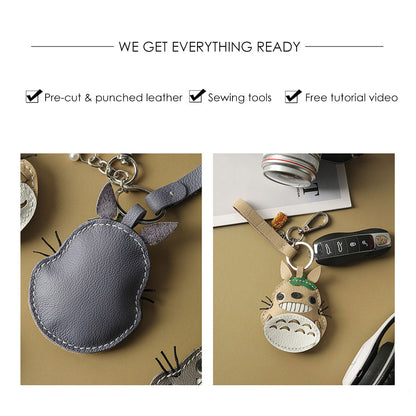 CUCUBIRD POPSEWING® Sheep Leather Totoro Cat Keychain DIY Kit  
