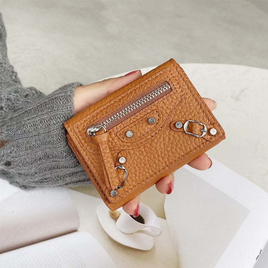 CUCUBIRD Top Grain Leather Trifold Wallet for Women  