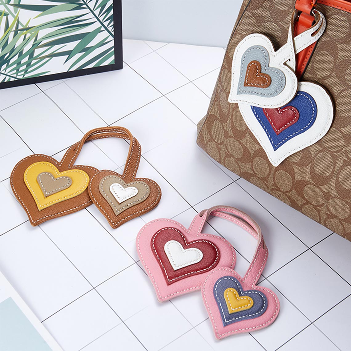 CUCUBIRD POPSEWING® Sheep Leather Double Heart Bag Charm DIY Kit  