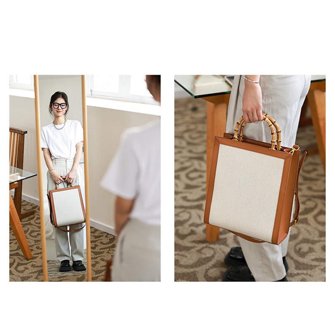 CUCUBIRD POPSEWING® Leather Dustbag Recycle Bamboo Handles Bag DIY Kit  