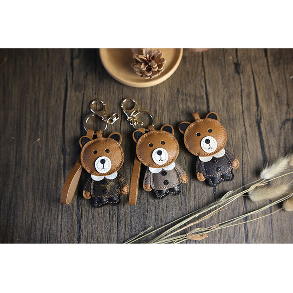 CUCUBIRD POPSEWING® Leather Brown Bear Keychain Charm DIY Kit  