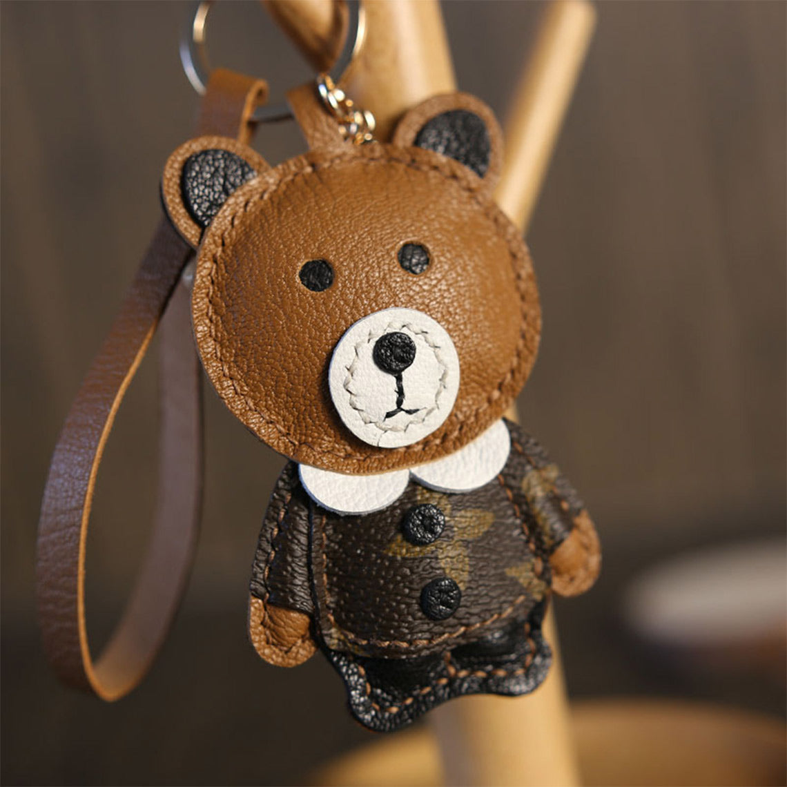 CUCUBIRD POPSEWING® Leather Brown Bear Keychain Charm DIY Kit  