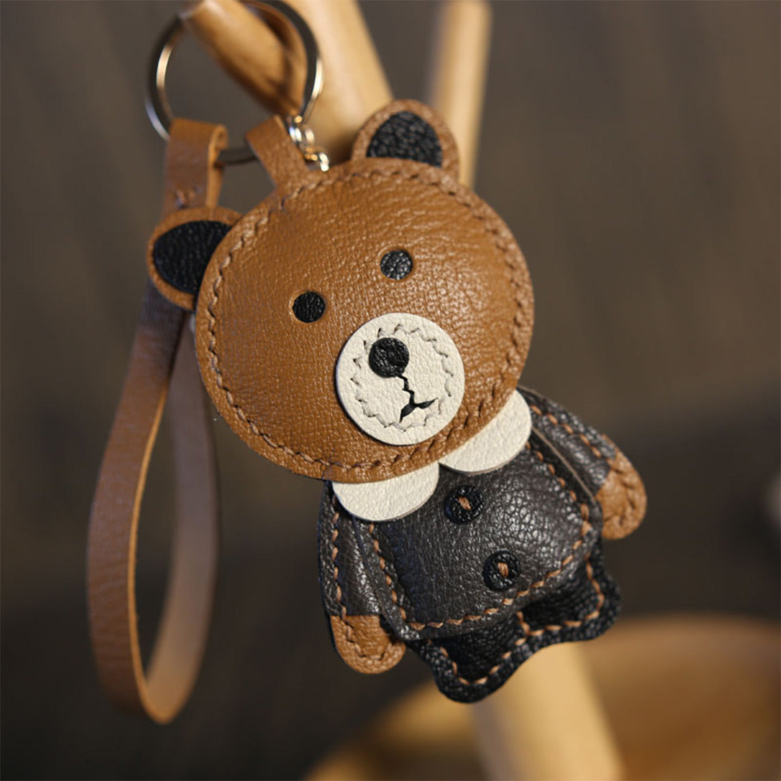 CUCUBIRD POPSEWING® Leather Brown Bear Keychain Charm DIY Kit  