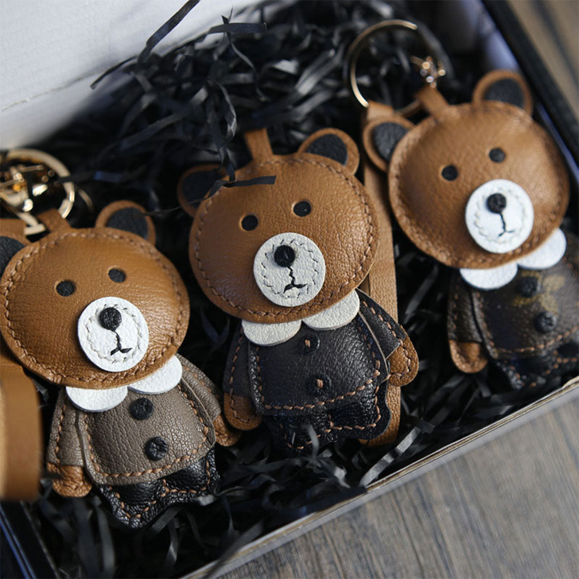 CUCUBIRD POPSEWING® Leather Brown Bear Keychain Charm DIY Kit  