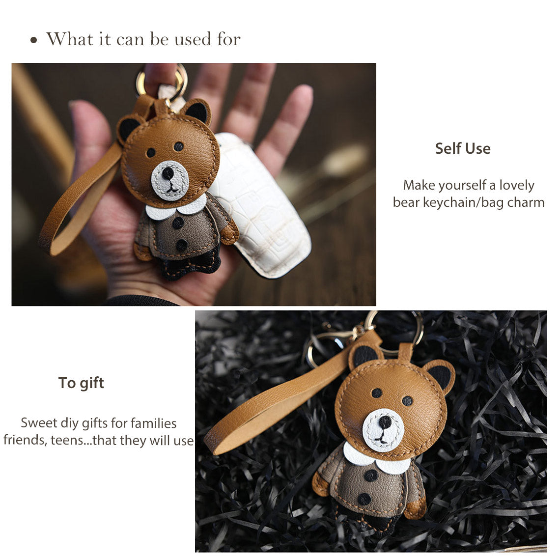 CUCUBIRD POPSEWING® Leather Brown Bear Keychain Charm DIY Kit  