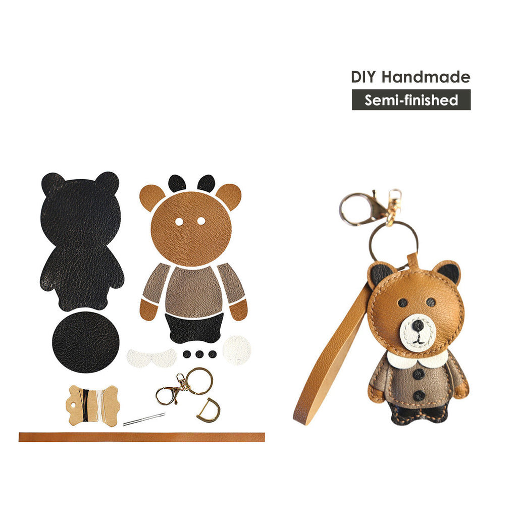 CUCUBIRD POPSEWING® Leather Brown Bear Keychain Charm DIY Kit  