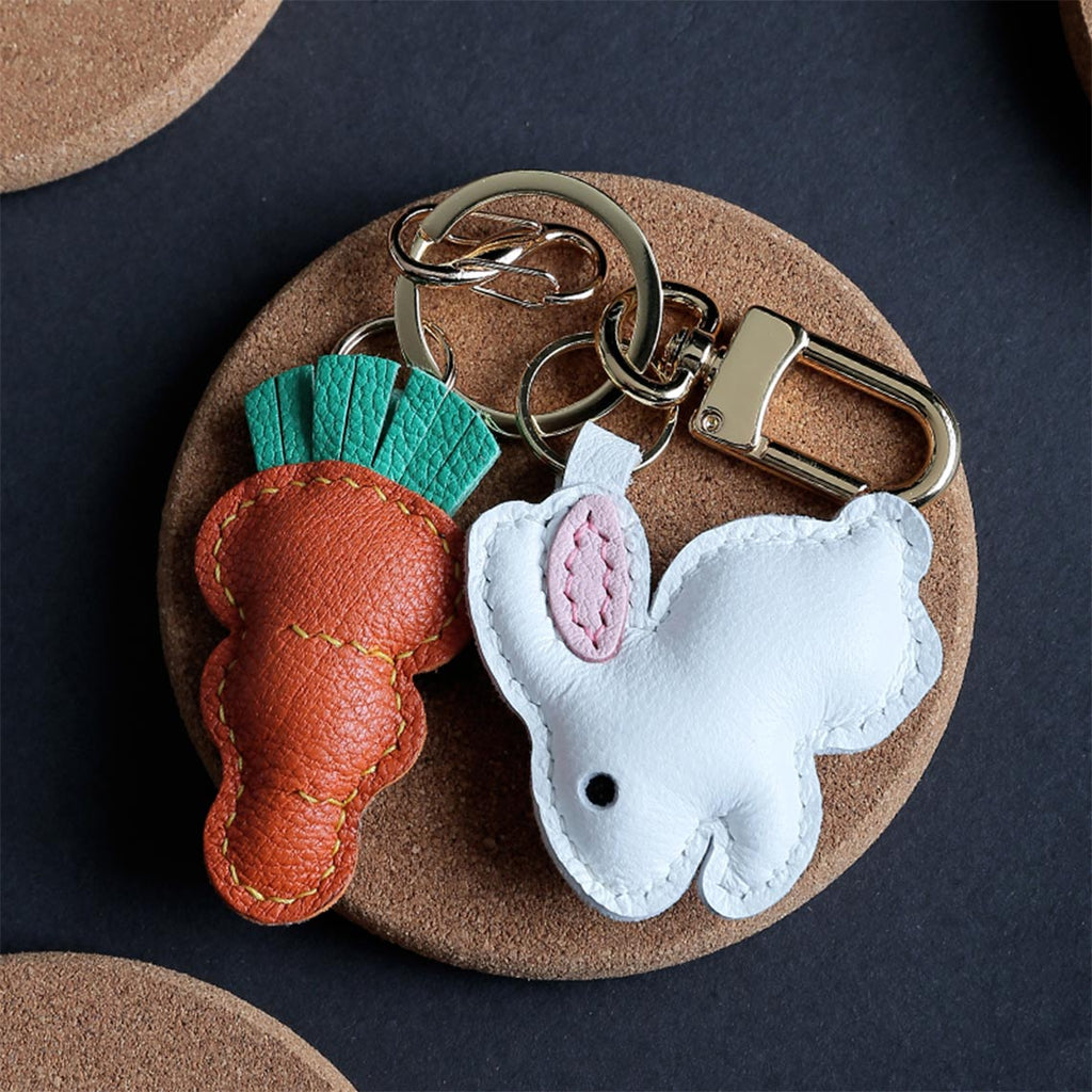 CUCUBIRD POPSEWING® Sheep Leather Bunny & Carrot Keychain DIY Kit  