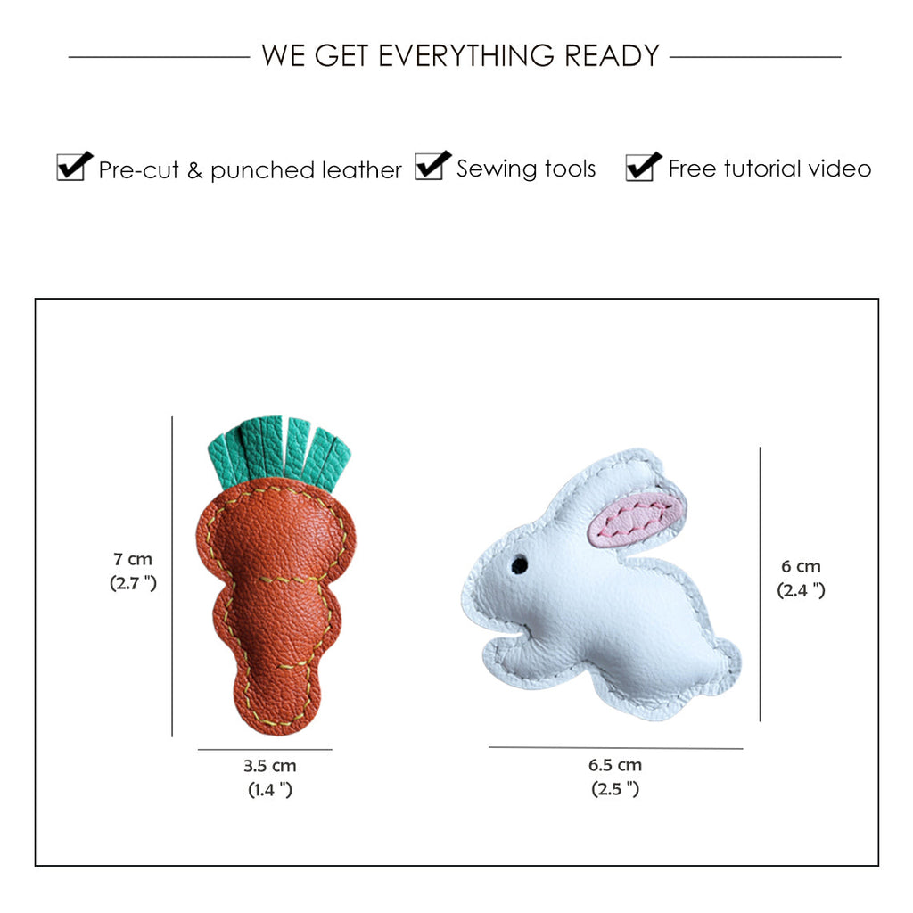 CUCUBIRD POPSEWING® Sheep Leather Bunny & Carrot Keychain DIY Kit  