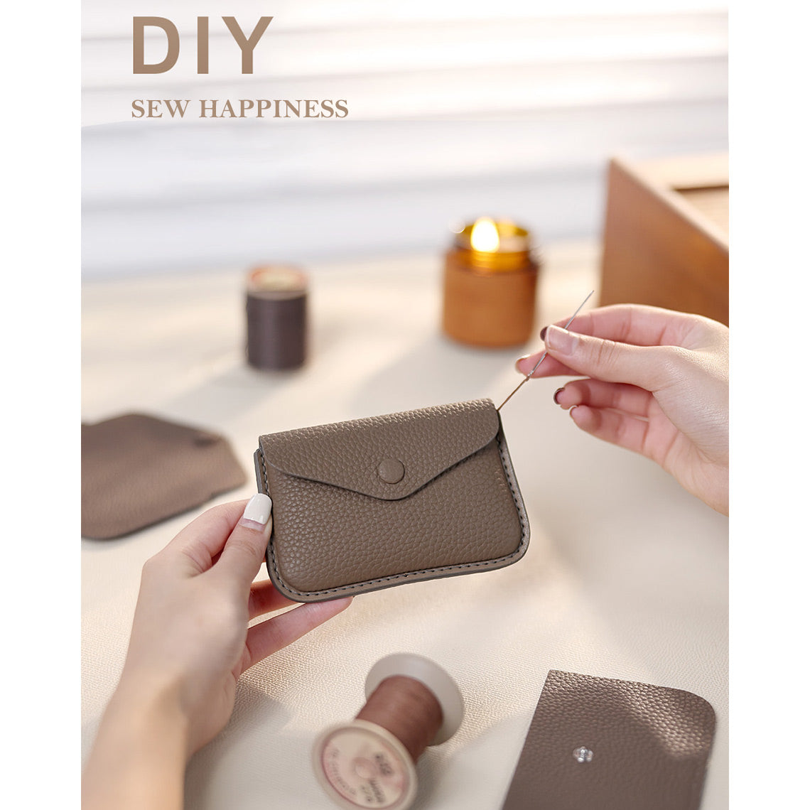 CUCUBIRD POPSEWING® Top Grain Leather Envelope Card Holder DIY Kit  