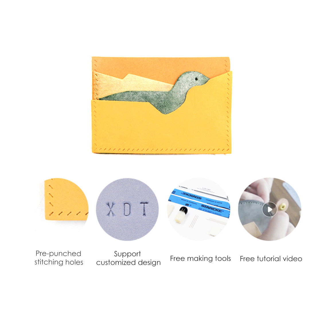 CUCUBIRD POPSEWING® Top Grain Leather Dinosaur Card Holder DIY Kit  