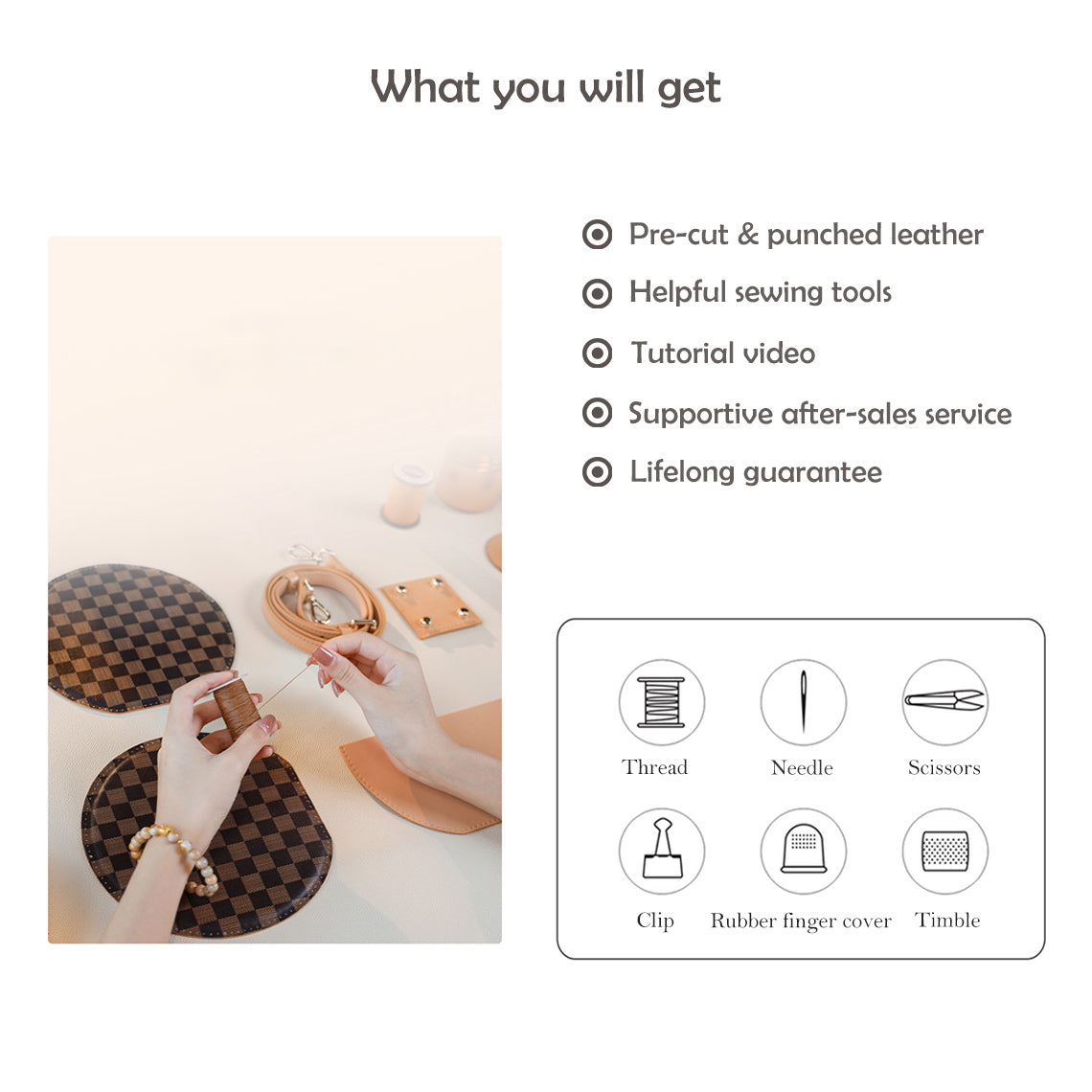 CUCUBIRD POPSEWING® Top Grain Leather Checker Mini Round Bag DIY Kit  