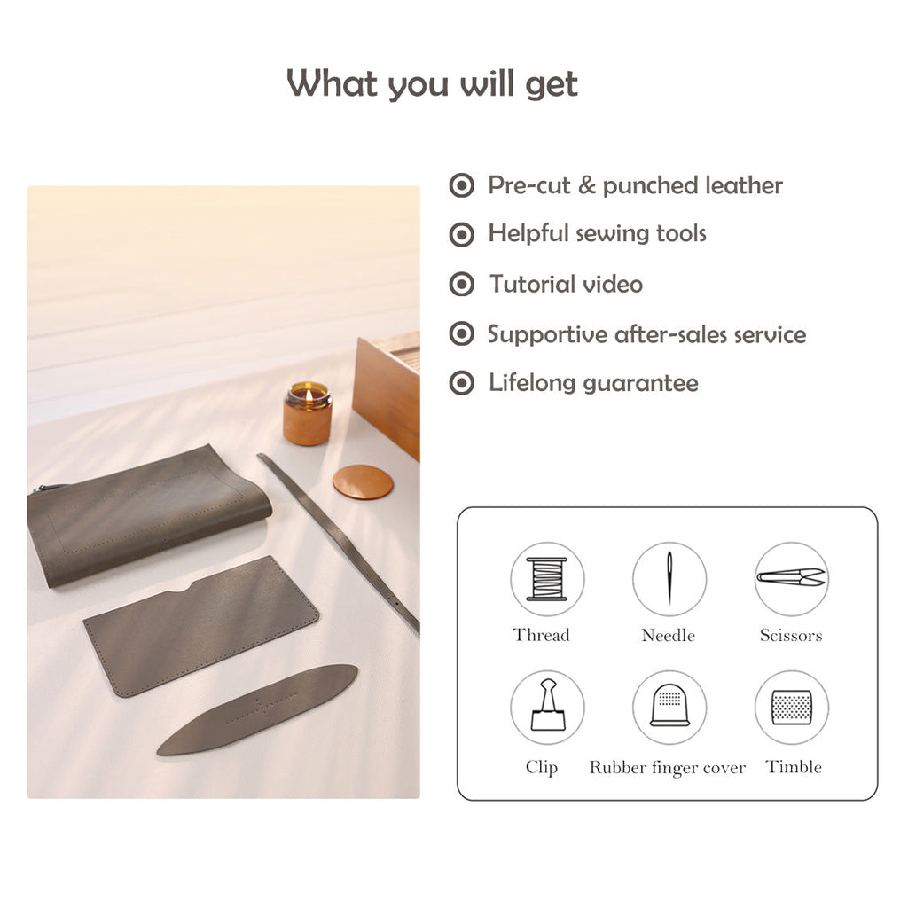 CUCUBIRD POPSEWING® Top Grain Leather Men Clutch Bag DIY Kit  