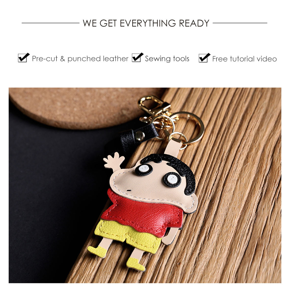CUCUBIRD POPSEWING® Sheep Leather Crayon Shin-chan Keychain DIY Kit  