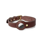 CUCUBIRD Genuine Leather Dog Collar with Airtag Case - Brown  