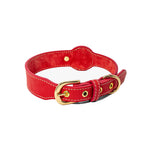 CUCUBIRD Genuine Leather Dog Collar with Airtag Case - Red  
