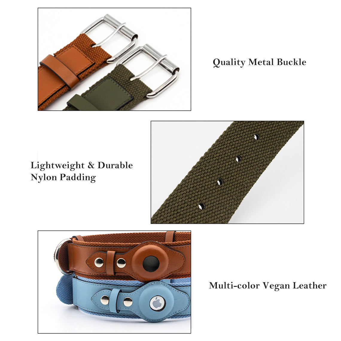 CUCUBIRD Vegan Leather Dog Collar with Airtag Case - Brown  