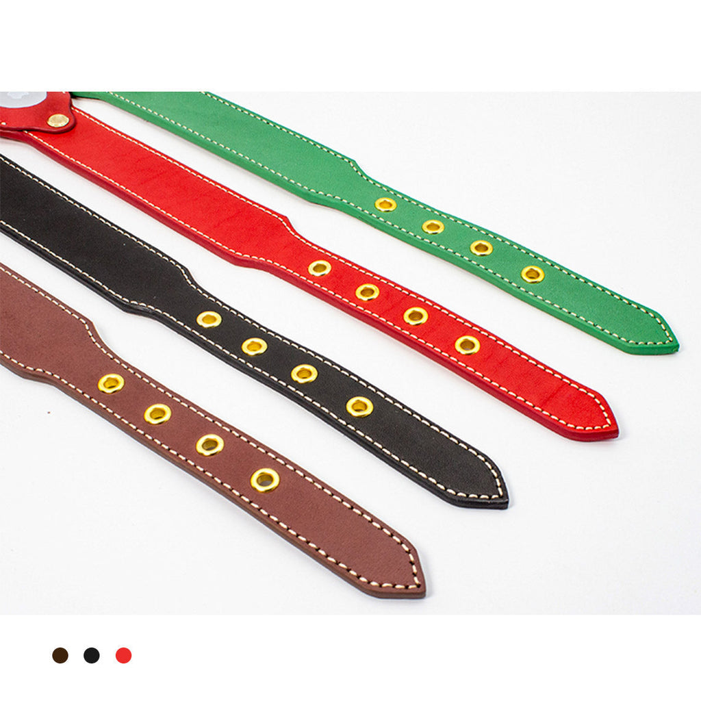 CUCUBIRD Genuine Leather Dog Collar with Airtag Case - Red  