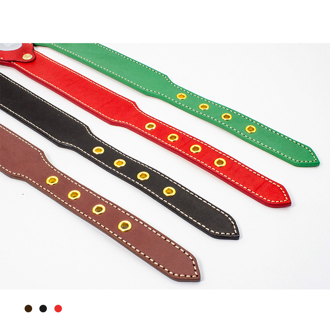 CUCUBIRD Genuine Leather Dog Collar with Airtag Case - Red  