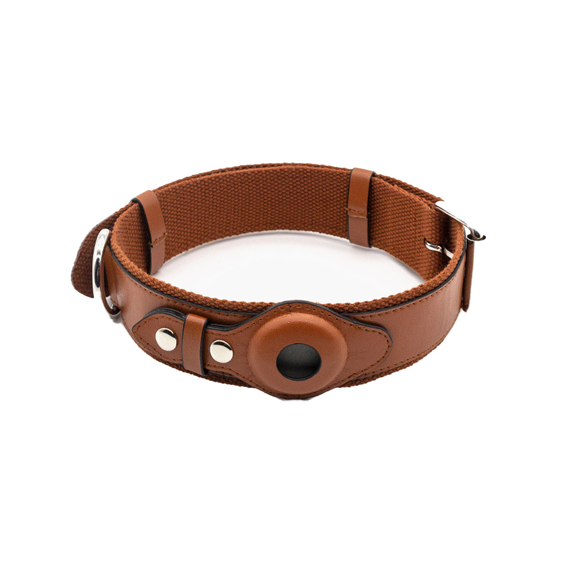 CUCUBIRD Vegan Leather Dog Collar with Airtag Case - Brown  