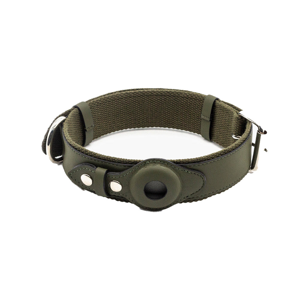 CUCUBIRD Vegan Leather Dog Collar with Airtag Case - Dark Green  
