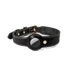 CUCUBIRD Genuine Leather Dog Collar with Airtag Case - Black  