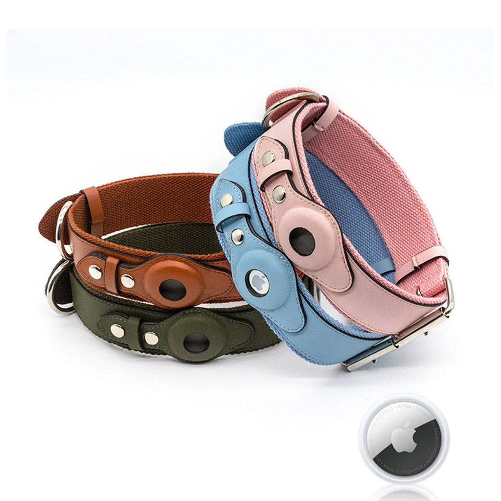 CUCUBIRD Vegan Leather Dog Collar with Airtag Case - Dark Green  