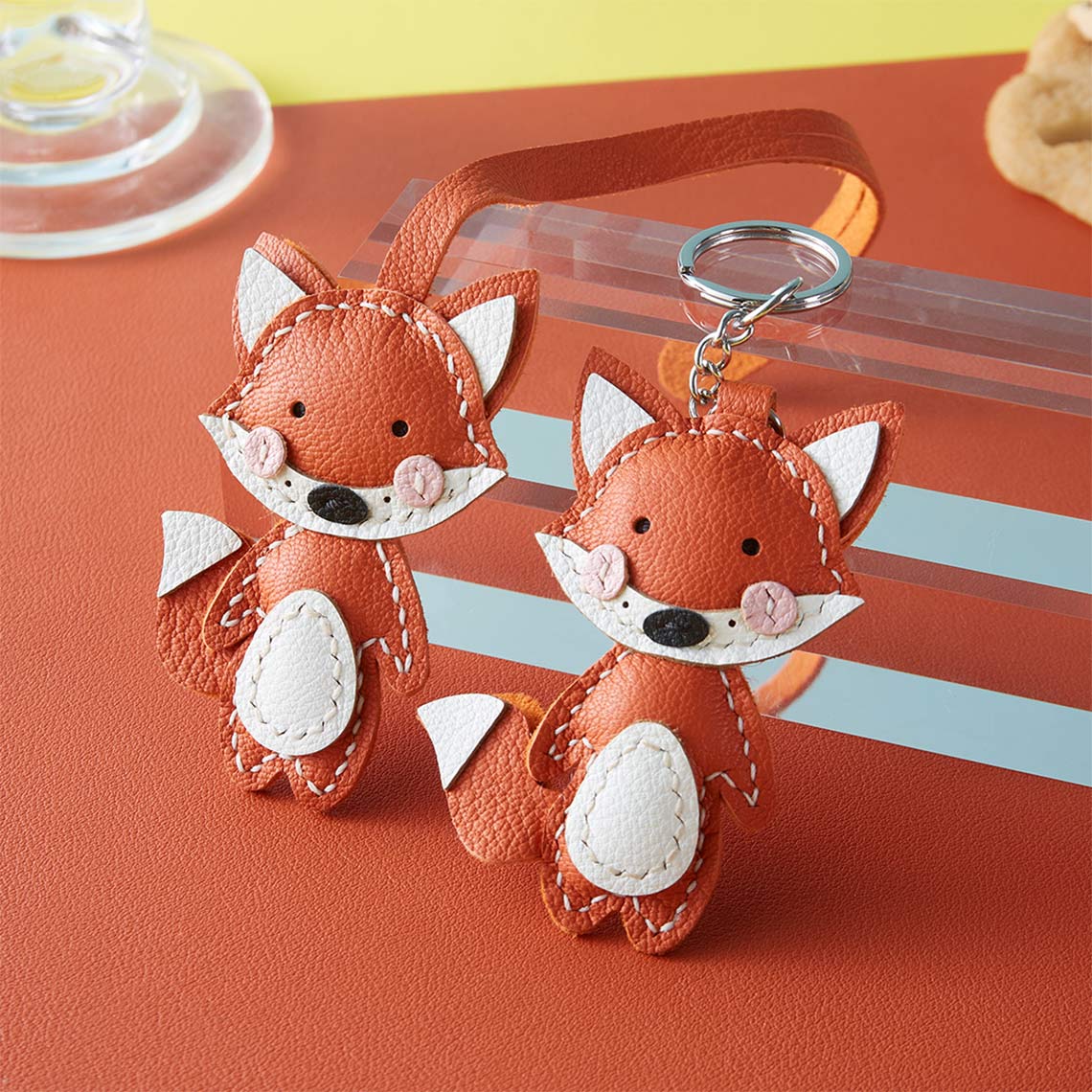 CUCUBIRD POPSEWING® Sheep Leather Little Fox Keychain DIY Kit  