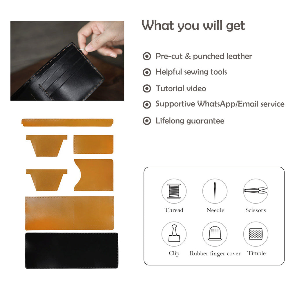 CUCUBIRD POPSEWING® Full Grain Leather Slim Wallet DIY Kit  