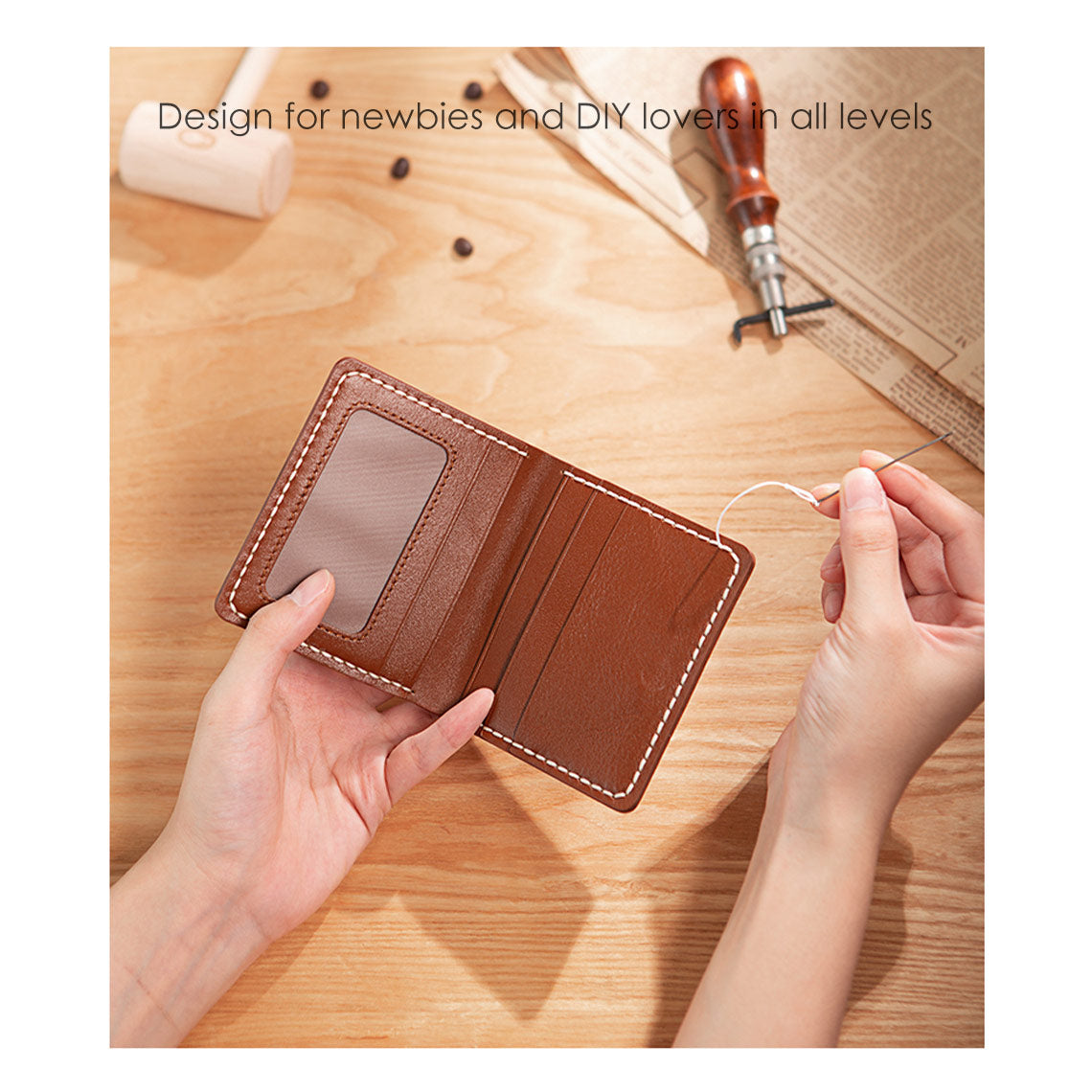 CUCUBIRD POPSEWING® Full Grain Leather Men's Bifold Wallet DIY Kit  