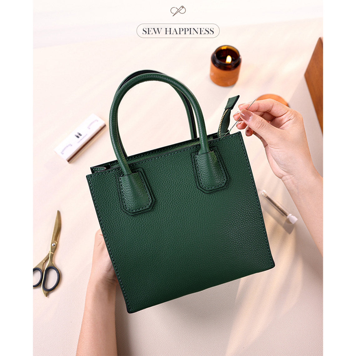 CUCUBIRD POPSEWING® Top Grain Leather Mini Tote Handbag DIY Kit  