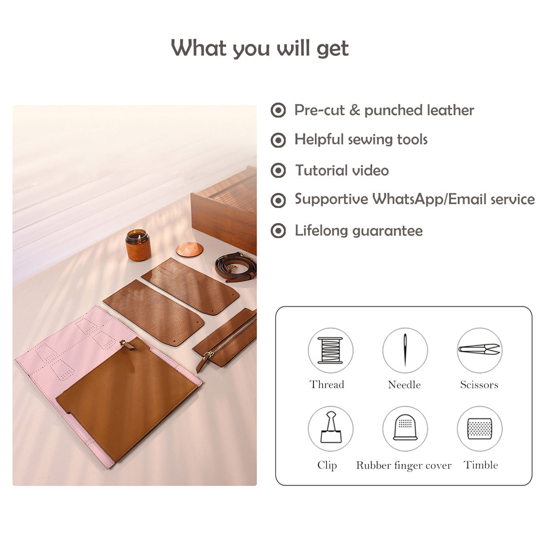 CUCUBIRD POPSEWING® Top Grain Leather Mini Tote Handbag DIY Kit  