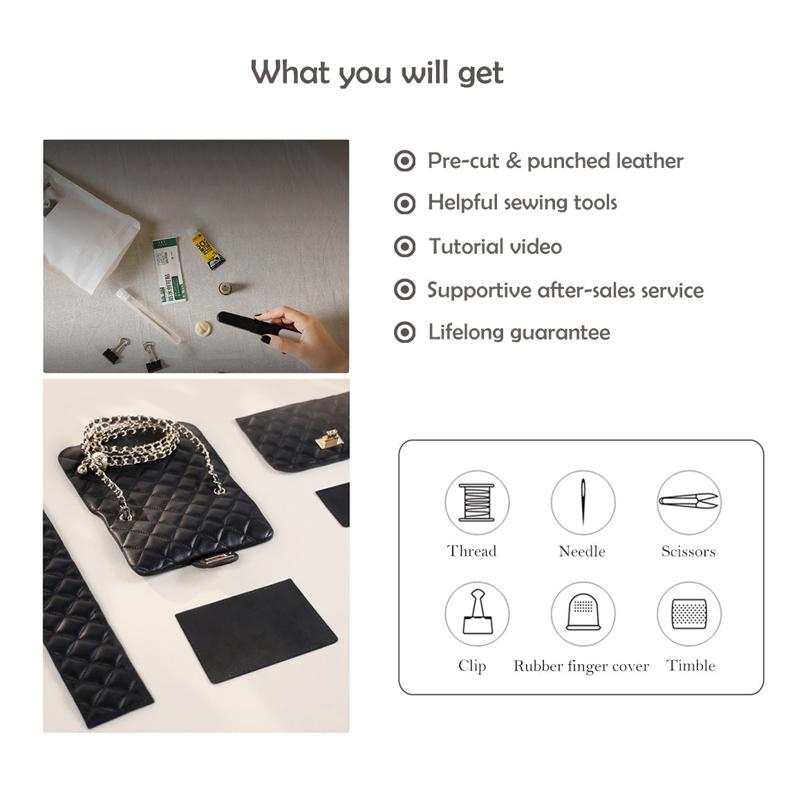 CUCUBIRD POPSEWING® Top Grain Leather Small Quilted Chain Bag DIY Kit  