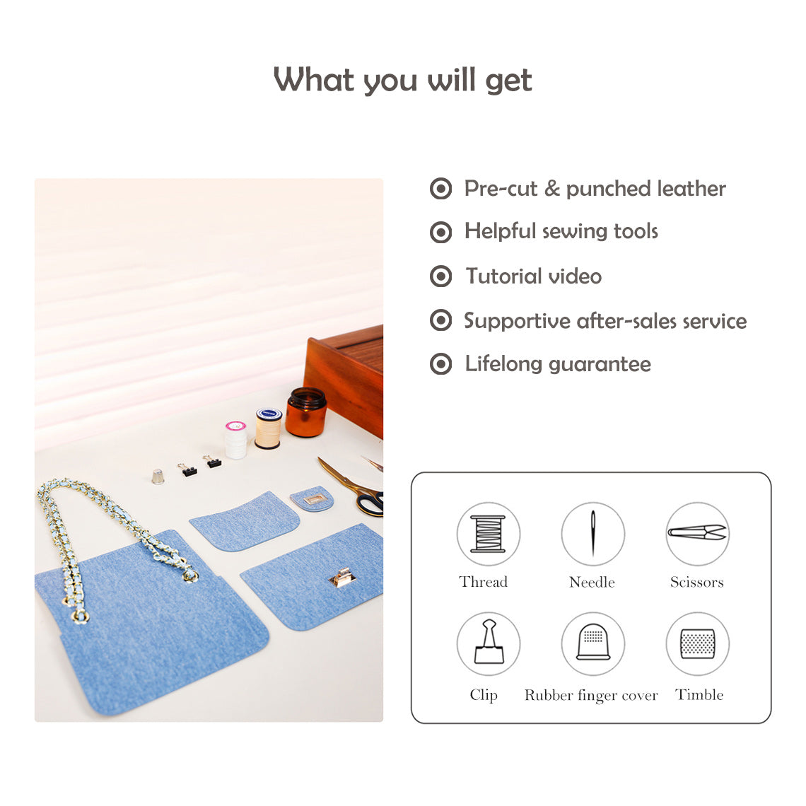 CUCUBIRD POPSEWING® Leather Denim Small Chain Bag DIY Kits  