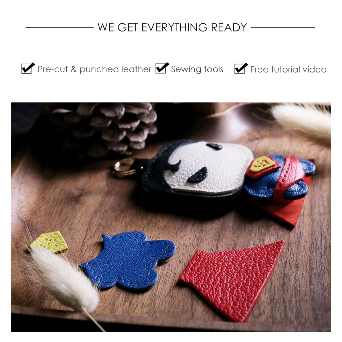 CUCUBIRD POPSEWING® Sheep Leather Superman Keychain DIY Kit  