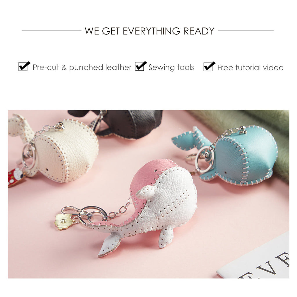 CUCUBIRD POPSEWING® Sheep Leather Whale Keychain DIY Kit  