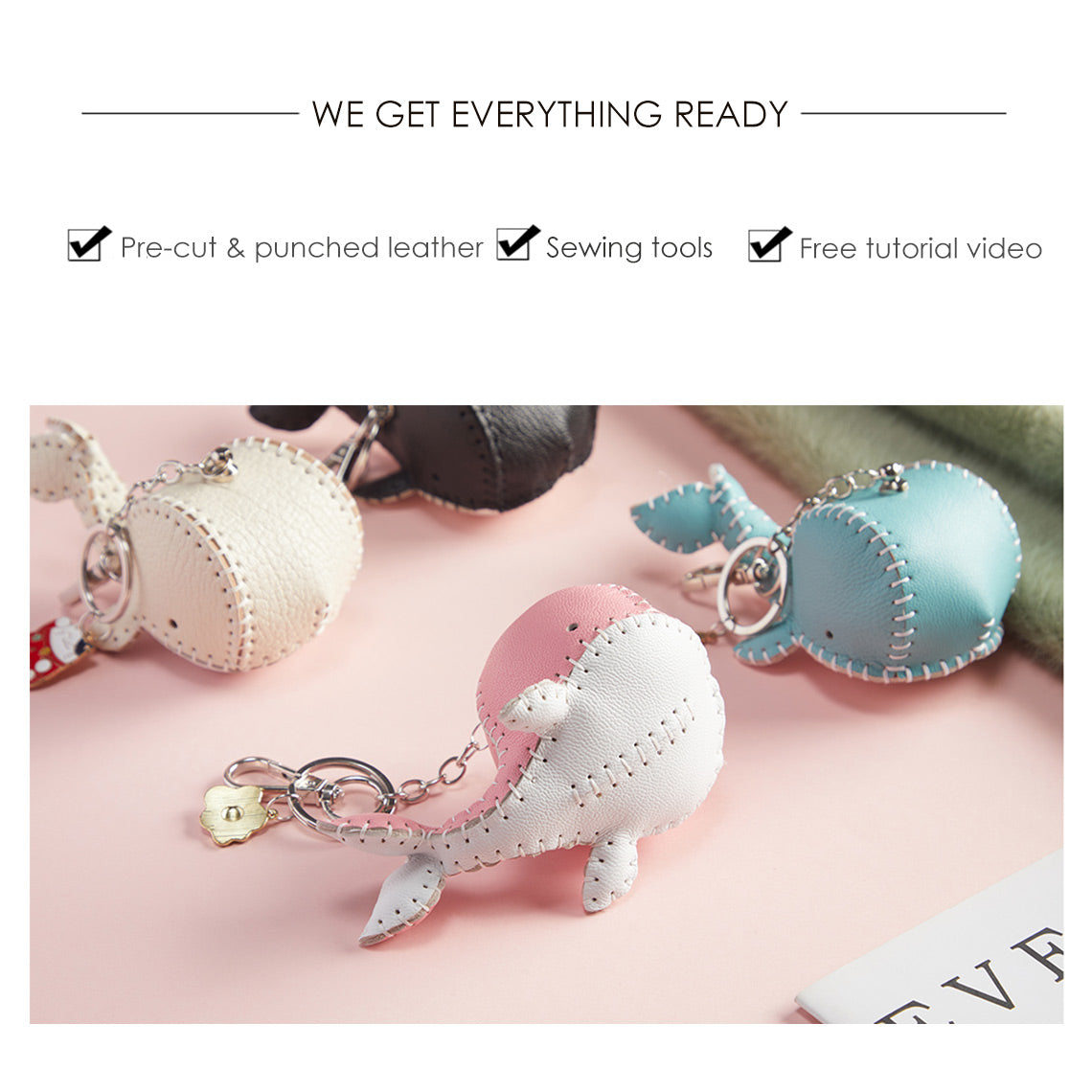 CUCUBIRD POPSEWING® Sheep Leather Whale Keychain DIY Kit  