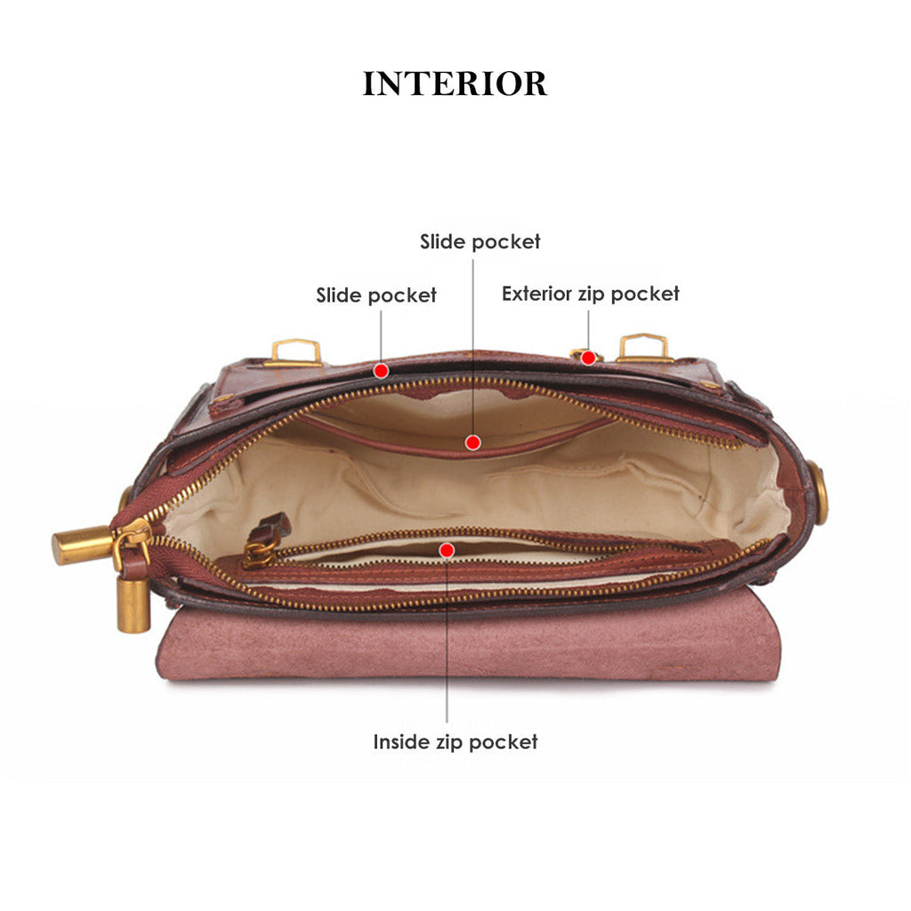 CUCUBIRD Vegetable Tanned Leather Vintage Women Satchel Bag  