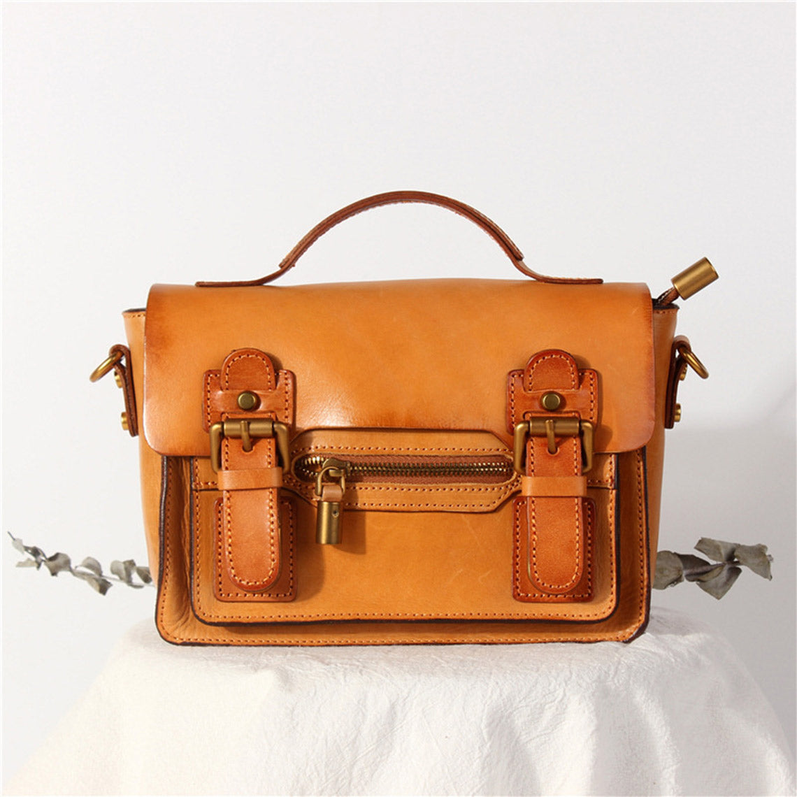 Vegetable Tanned Leather Vintage Women Satchel Bag