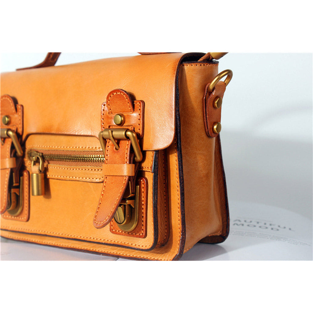 CUCUBIRD Vegetable Tanned Leather Vintage Women Satchel Bag  