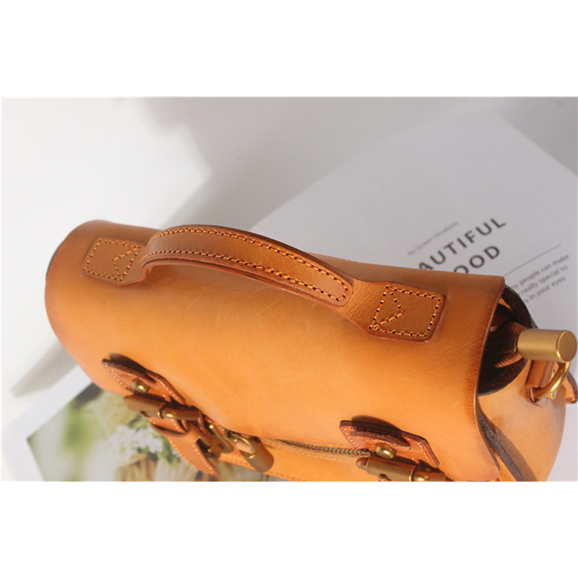 CUCUBIRD Vegetable Tanned Leather Vintage Women Satchel Bag  