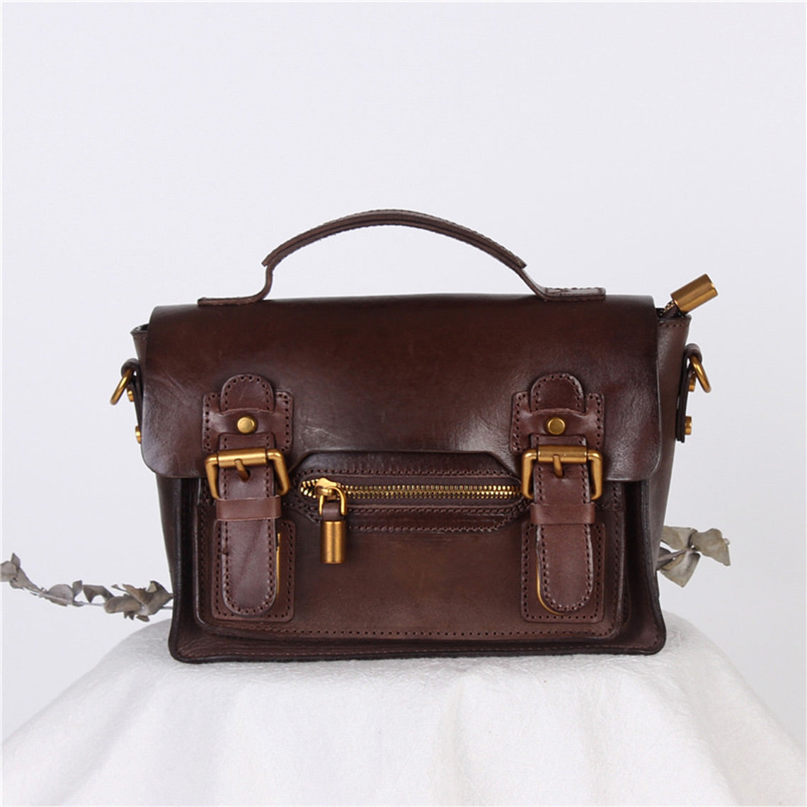 Vegetable Tanned Leather Vintage Women Satchel Bag