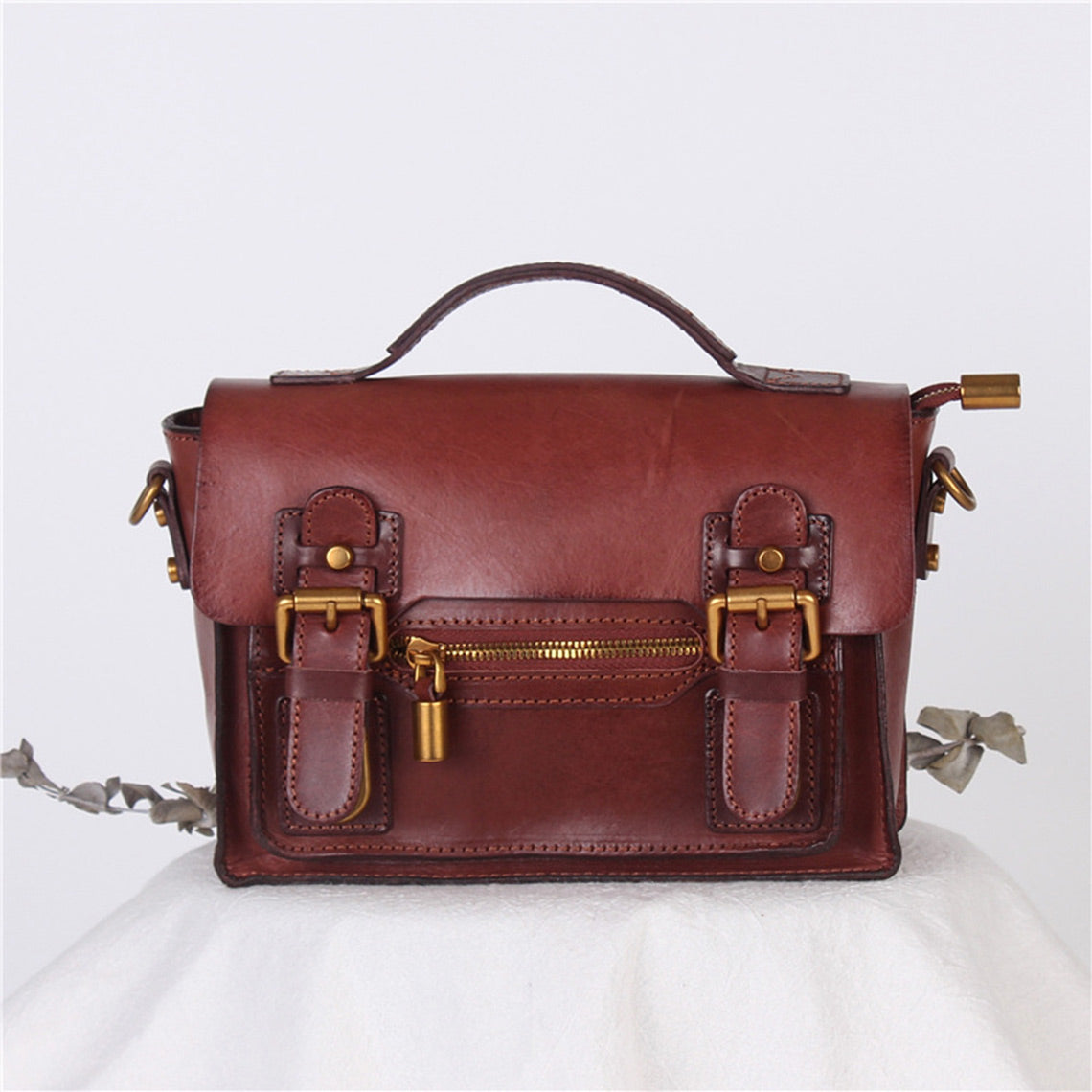 Vegetable Tanned Leather Vintage Women Satchel Bag