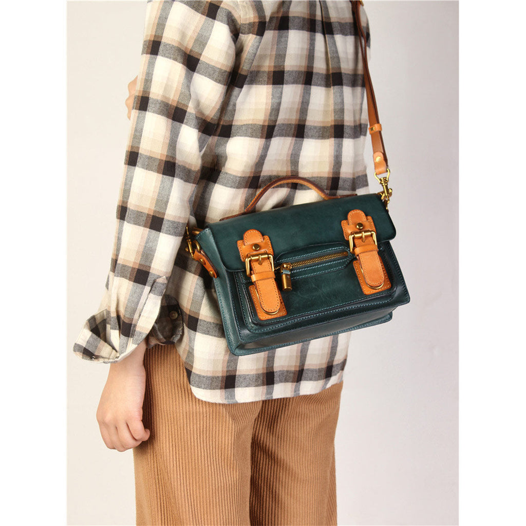 CUCUBIRD Vegetable Tanned Leather Vintage Women Satchel Bag  